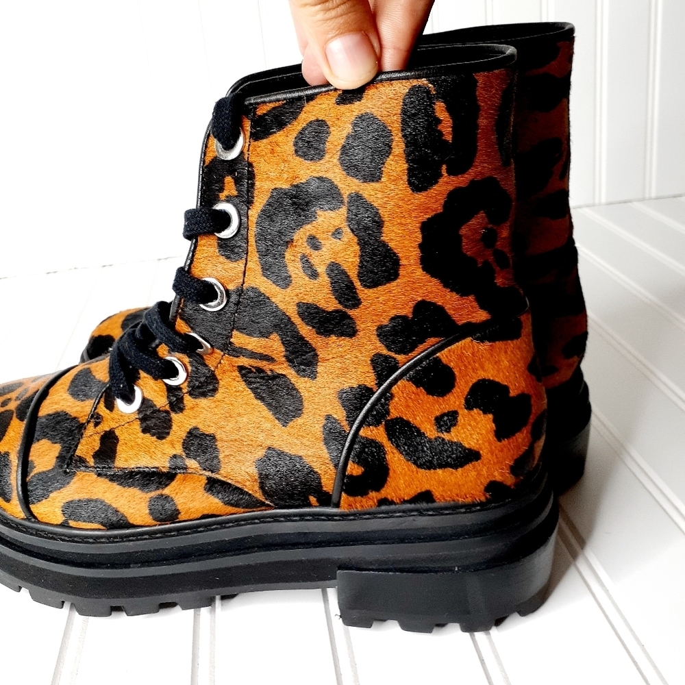 NEW Schutz Maylova Leopard Suede Combat Bootie F713 - Picture 5 of 11